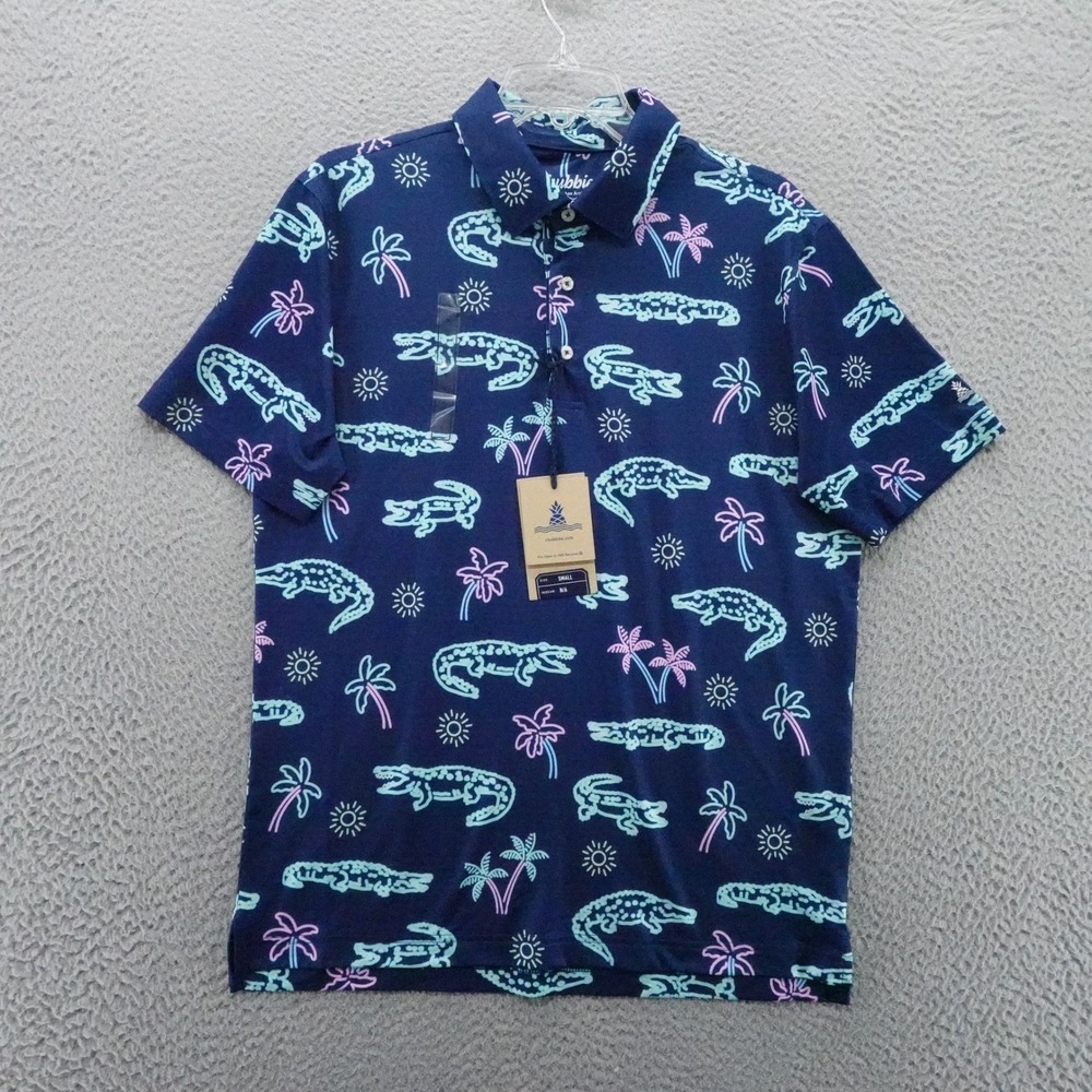 Chubbies Mens Short Sleeve All Over Gator Print Polo Shirt Blue Small NEW